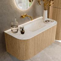 Mondiaz KURVE-DLUX 100 cm Onderkast Greeploos 1 Lade Met Deuren Oak, Wastafel Solid Surface MIdden Opalo 0 Kraangaten Zonder Spiegel (KRVGRU100L+R1L2D0KM-Oak/Opa) - thumbnail