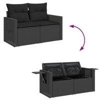 6-delige Loungeset met kussens poly rattan zwart - thumbnail