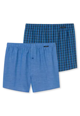 2-Pack heren wijde boxershort katoen woven - Losse blauwe 100% katoenen boxershorts