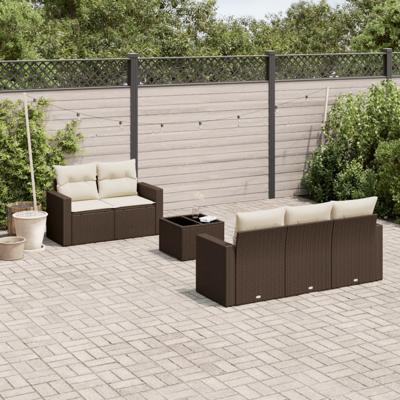 6-delige Loungeset met kussens poly rattan bruin - thumbnail