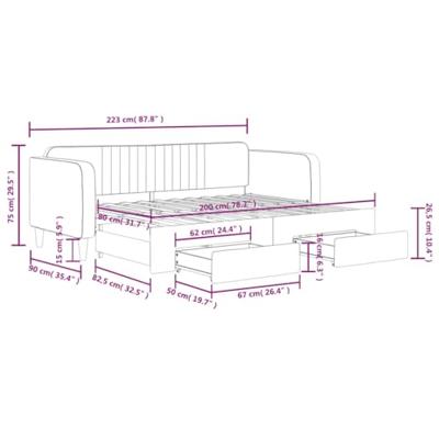 Slaapbank met onderschuifbed en lades 80x200 cm fluweel roze