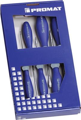 Promat/Tecwerk Schroevendraaierset | 6-delig sleuf / PZD | 3-componentengreep | 6-kant-mes / aanzet - 4000827131