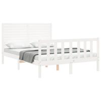 Bedframe zonder matras massief grenenhout wit 160x200 cm - thumbnail
