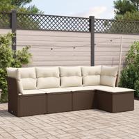 5-delige Loungeset met kussens poly rattan bruin - thumbnail