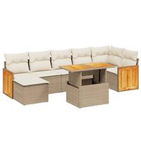 8-delige Loungeset met kussens poly rattan beige - thumbnail