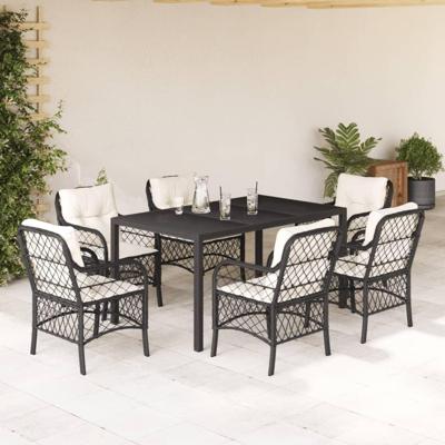 7-delige Tuinset met kussens poly rattan zwart