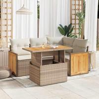 5-delige Loungeset met kussens poly rattan en acaciahout beige - thumbnail