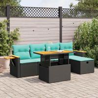 6-delige Loungeset met kussens poly rattan acacia zwart - thumbnail