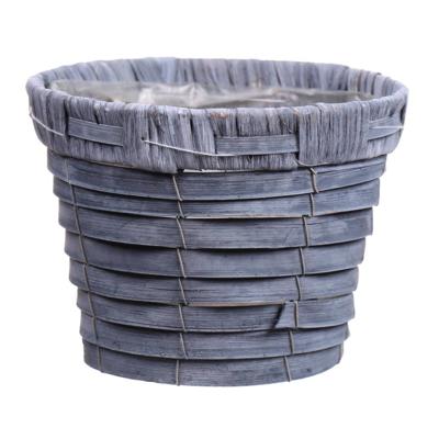 Bloempot/plantenbak handgemaakt riet/rotan mand grijs 16 x 13cm - Plantenpotten