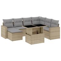 8-delige Loungeset met kussens poly rattan beige - thumbnail