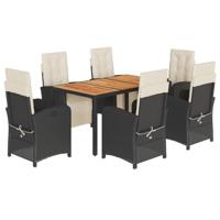 7-delige Tuinset met kussens poly rattan zwart - thumbnail
