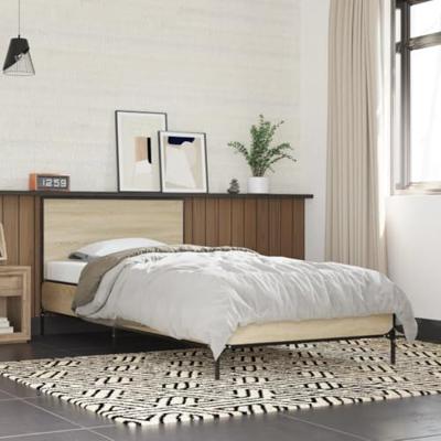 Bedframe bewerkt hout en metaal sonoma eikenkleurig 90x190 cm