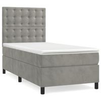 Boxspring met matras fluweel lichtgrijs 100x200 cm - thumbnail