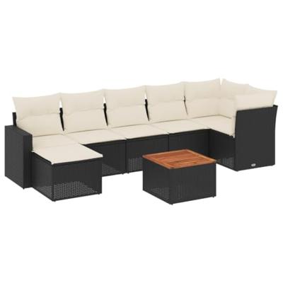 8-delige Loungeset met kussens poly rattan zwart