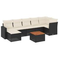 8-delige Loungeset met kussens poly rattan zwart - thumbnail