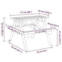 Picknicktafel voor 4 kinderen met parasolgat massief vurenhout - thumbnail