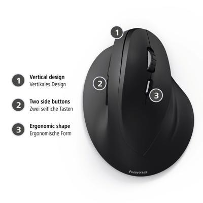 Hama Ergonomische muis USB Optisch Zwart 6 Toetsen 1000 dpi, 1400 dpi, 1800 dpi Ergonomisch