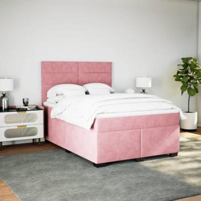Boxspring met matras fluweel roze 160x200 cm