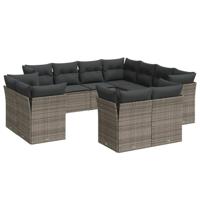 11-delige Loungeset met kussens poly rattan grijs - thumbnail