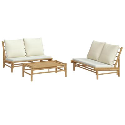 4-delige Loungeset met kussens bamboe crèmewit - thumbnail