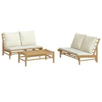 5-delige Loungeset met kussens bamboe crèmewit - thumbnail