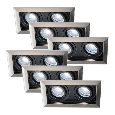 Set van 6 Durham - LED Inbouwspot - 8 Watt 690 Lumen - 6500K Daglicht wit - Dubbel - GU10 - Kantelbaar - Verzonken - IP20 voor binnen - Rechthoek - RVS Set van 6 Durham - LED Inbouwspot - 8 Watt 690 Lumen - 6500K Daglicht wit - Dubbel - GU10 - Kantelbaar - Verzonken - IP20 voor binnen - Rechthoek - RVS