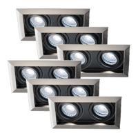 Set van 6 Durham - LED Inbouwspot - 8 Watt 690 Lumen - 6500K Daglicht wit - Dubbel - GU10 - Kantelbaar - Verzonken - IP20 voor binnen - Rechthoek - RVS - thumbnail