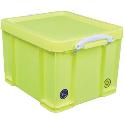 Really Useful Box opbergdoos 35 liter, neongeel met witte handvaten Really Useful Box opbergdoos 35 liter, neongeel met witte handvaten