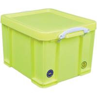 Really Useful Box opbergdoos 35 liter, neongeel met witte handvaten - thumbnail