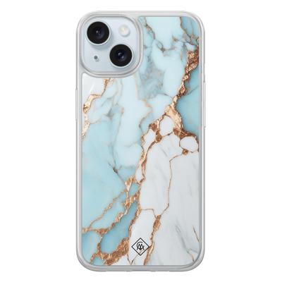 iPhone 14 hybride hoesje - Marmer lichtblauw iPhone 14 hybride hoesje - Marmer lichtblauw