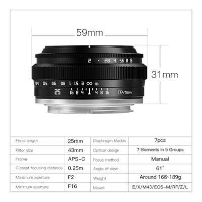 TTArtisan APS-C 25mm F/2 Z-mount Black