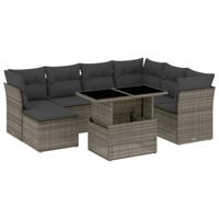 8-delige Loungeset met kussens poly rattan grijs - thumbnail