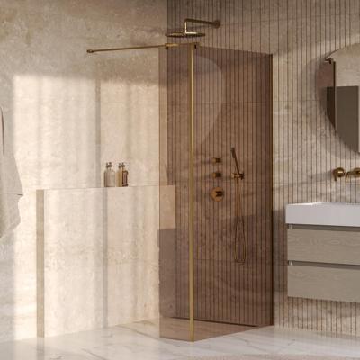 Brauer Oblivion - Inloopdouche - Brons Glas - 90 x 200 cm - met Zijwand 30 cm - incl. Glascoating - PVD Goud Geborsteld