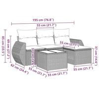 5-delige Loungeset met kussens poly rattan zwart - thumbnail