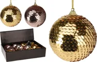 Kerstbal pailletten 7cm goud/roze - thumbnail
