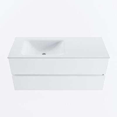 MONDIAZ VICA 110cm badmeubel onderkast Talc 2 lades. Wastafel CLOUD links 1 kraangat, kleur Talc.