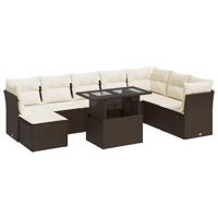 9-delige Loungeset met kussens poly rattan bruin - thumbnail