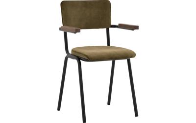 Goossens Eetkamerstoel Chaplin groen velvet stof met armleuning, urban industrieel