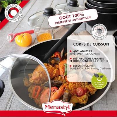 Kookgereiset - Inductie - MENASTYL - 6020437 - Antiaanbak aluminium - 5-delig - Afneembare handgreep - Zwart