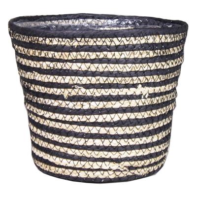 Floran Rotan plantenmand naturel/zwart 19x16cm met plastic