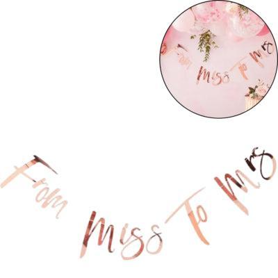 Ginger Ray letterslinger miss to mrs roségoudkleurig 1,7 m | 20 stuks