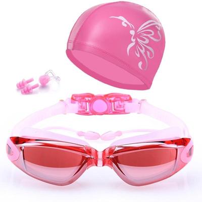 High-Definition waterdichte mist bestendige zwembrillen met badmuts (roze)
