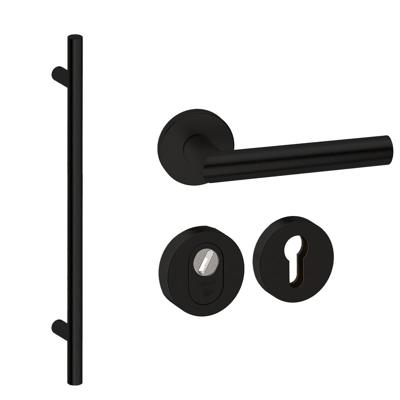 Hardbrass Voordeurset rond 3-delig met greep 1160mm SKG3 met kerntrekbeveiliging - zwart Hardbrass Voordeurset rond 3-delig met greep 1160mm SKG3 met kerntrekbeveiliging - zwart