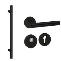 Hardbrass Voordeurset rond 3-delig met greep 1160mm SKG3 met kerntrekbeveiliging - zwart - thumbnail