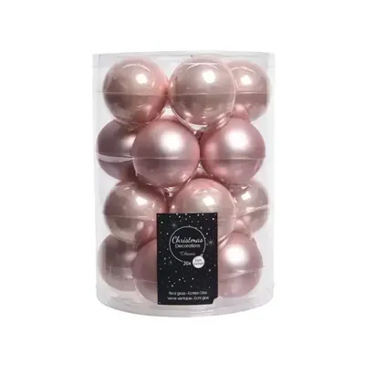 Decoris kerstballen Glas 20st poederroze 6cm