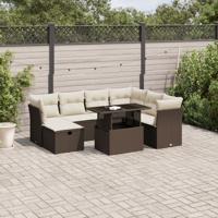 8-delige Loungeset met kussens poly rattan bruin - thumbnail