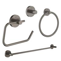 GROHE Essentials accessoireset 4-delig met handdoekring, handdoekhouder, handdoekhaak en toiletrolhouder zonder klep Brushed hard graphite sw98945/sw98977/sw99001/sw99025/ - thumbnail