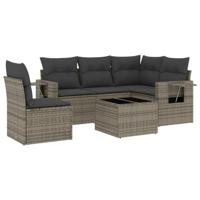 6-delige Loungeset met kussens poly rattan zwart - thumbnail