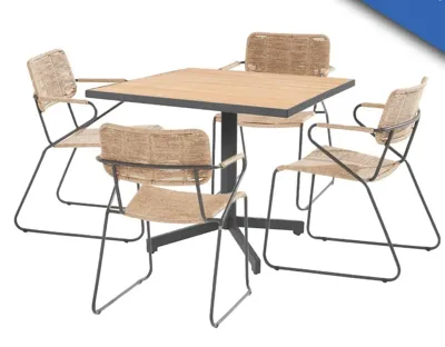Fiesta diningtafel 90x90 met 4 Swing diningstoelen Fiesta diningtafel 90x90 met 4 Swing diningstoelen