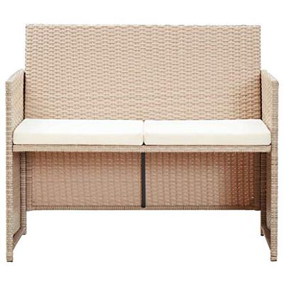 Tuinbank 2-zits met kussens poly rattan beige